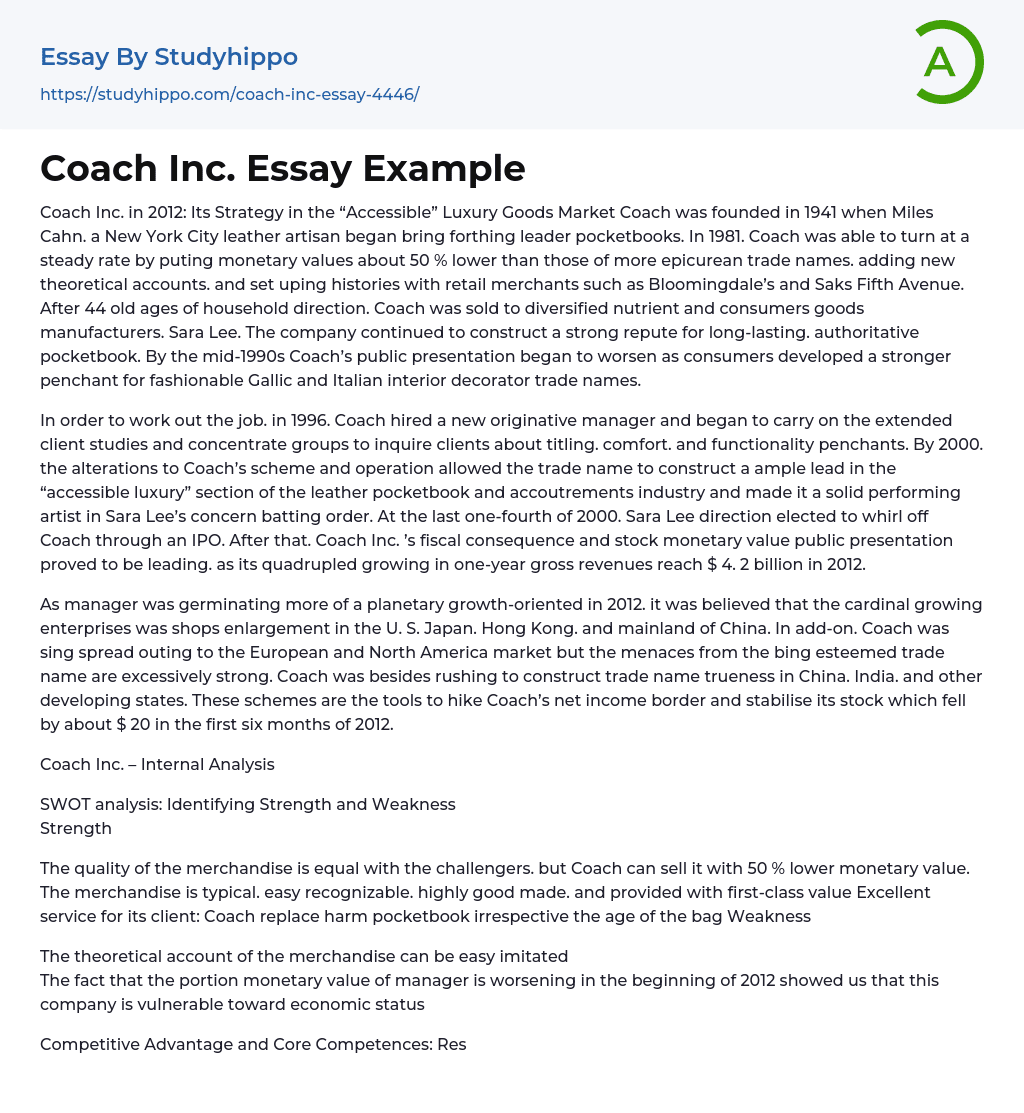 Coach Inc. Essay Example