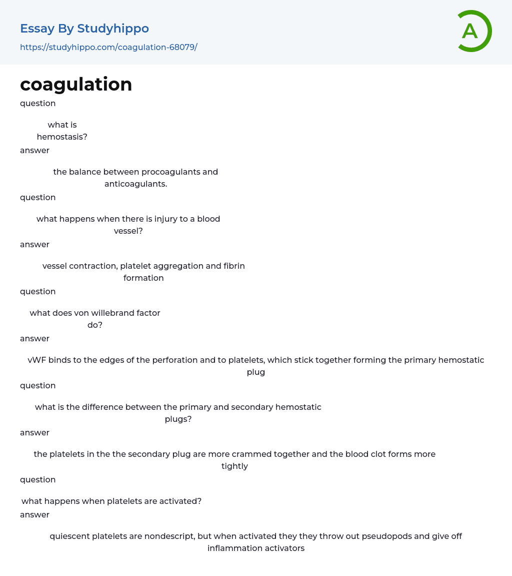 coagulation Essay Example