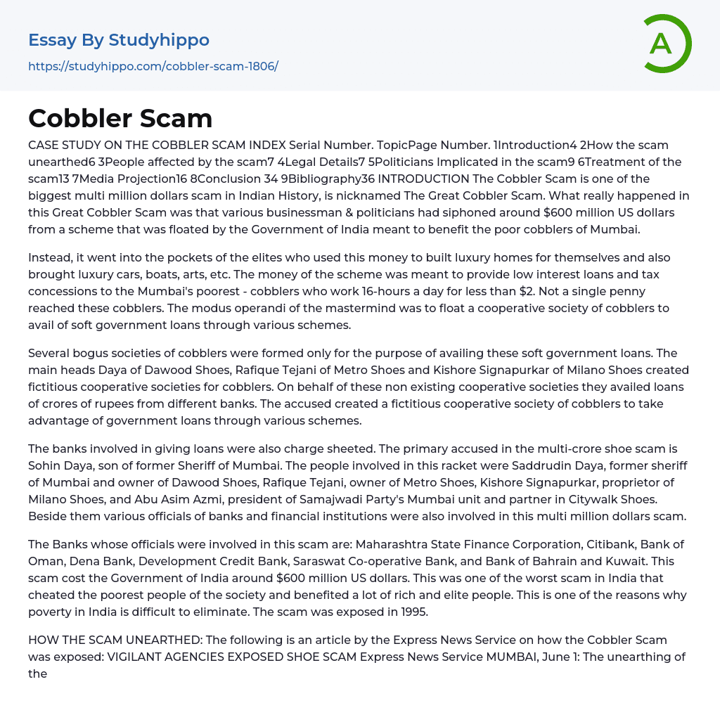Cobbler Scam Essay Example