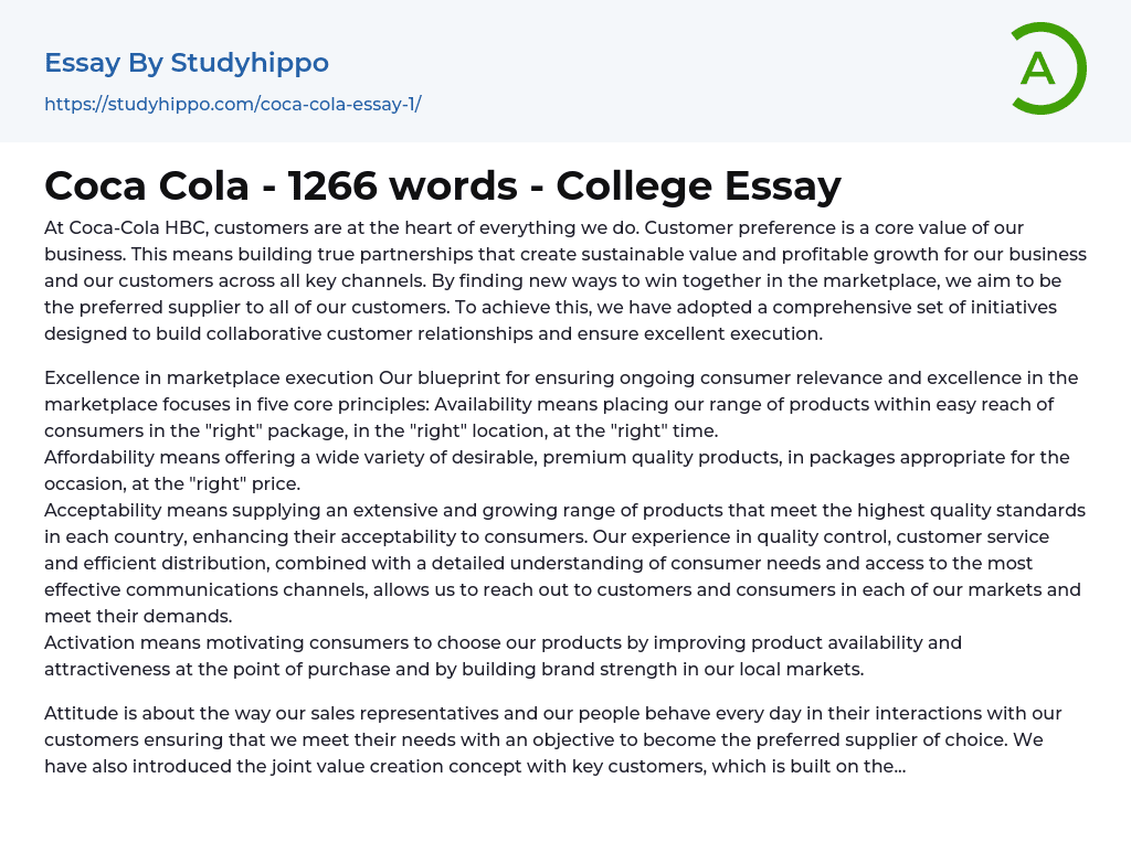 Coca Cola – 1266 words – College Essay