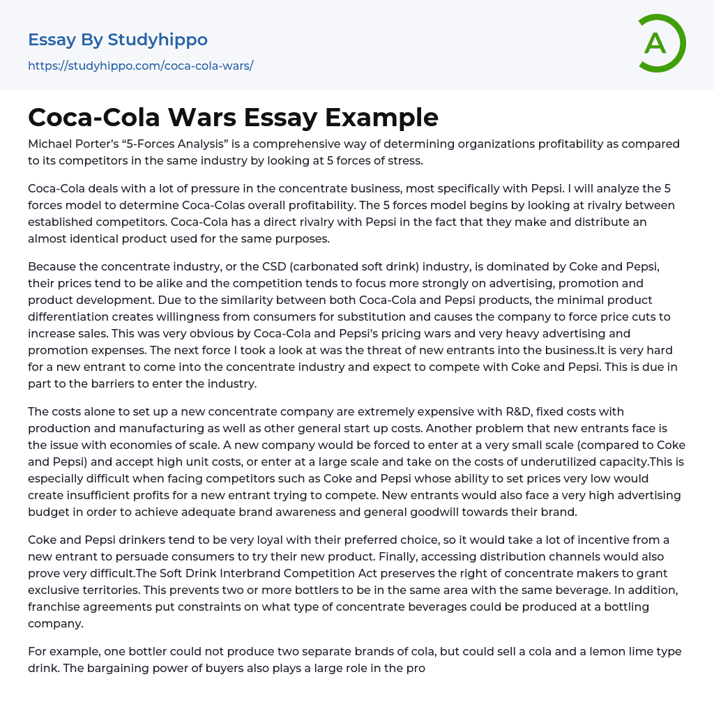 Coca-Cola Wars Essay Example
