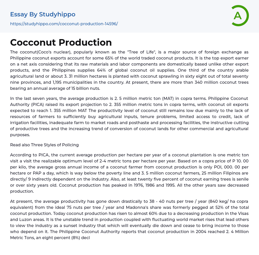 Cocconut Production Essay Example