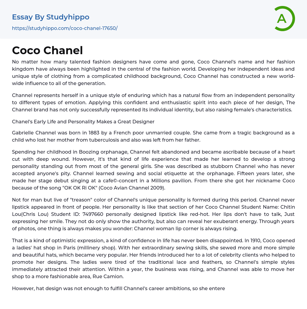 Coco Chanel Essay Example