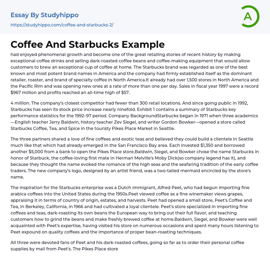 Coffee And Starbucks Example Essay Example
