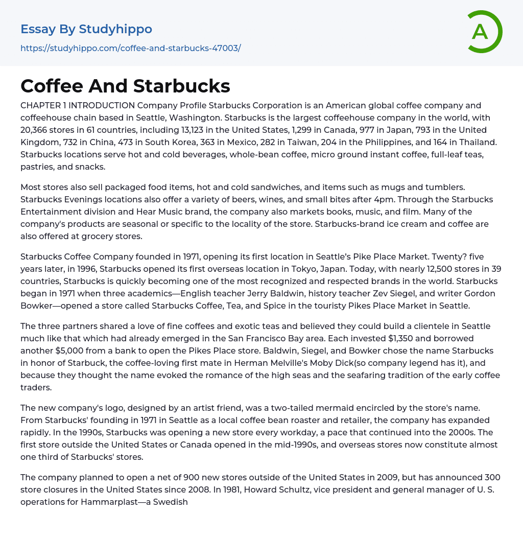 Coffee And Starbucks Essay Example