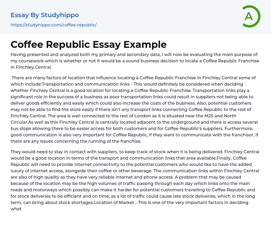 Coffee Republic Essay Example