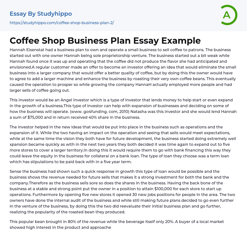 Coffee Shop Business Plan Essay Example