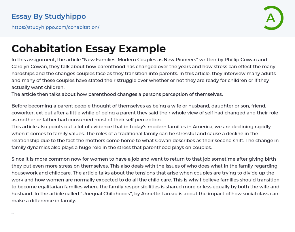 Cohabitation Essay Example