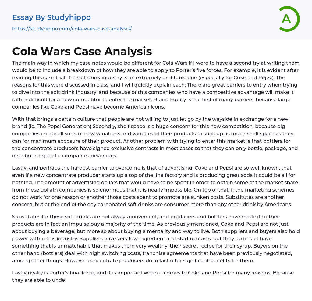 Cola Wars Case Analysis Essay Example