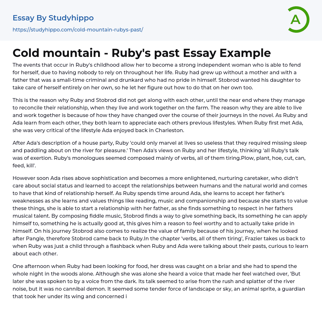 Cold mountain – Ruby’s past Essay Example
