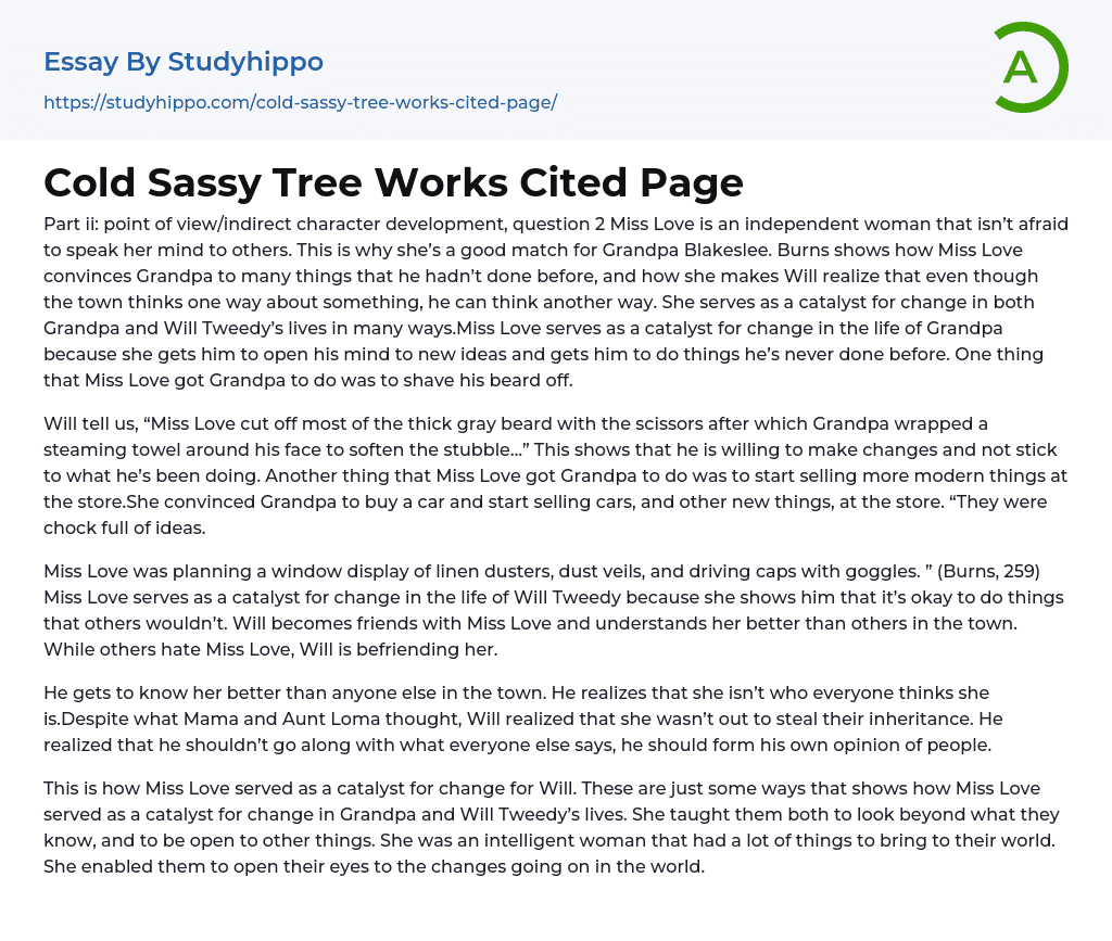 Cold Sassy Tree Works Cited Page Essay Example