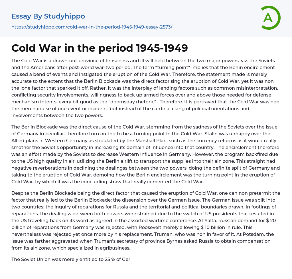 Cold War in the period 1945-1949 Essay Example