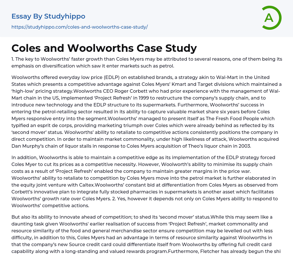 Coles and Woolworths Case Study Essay Example