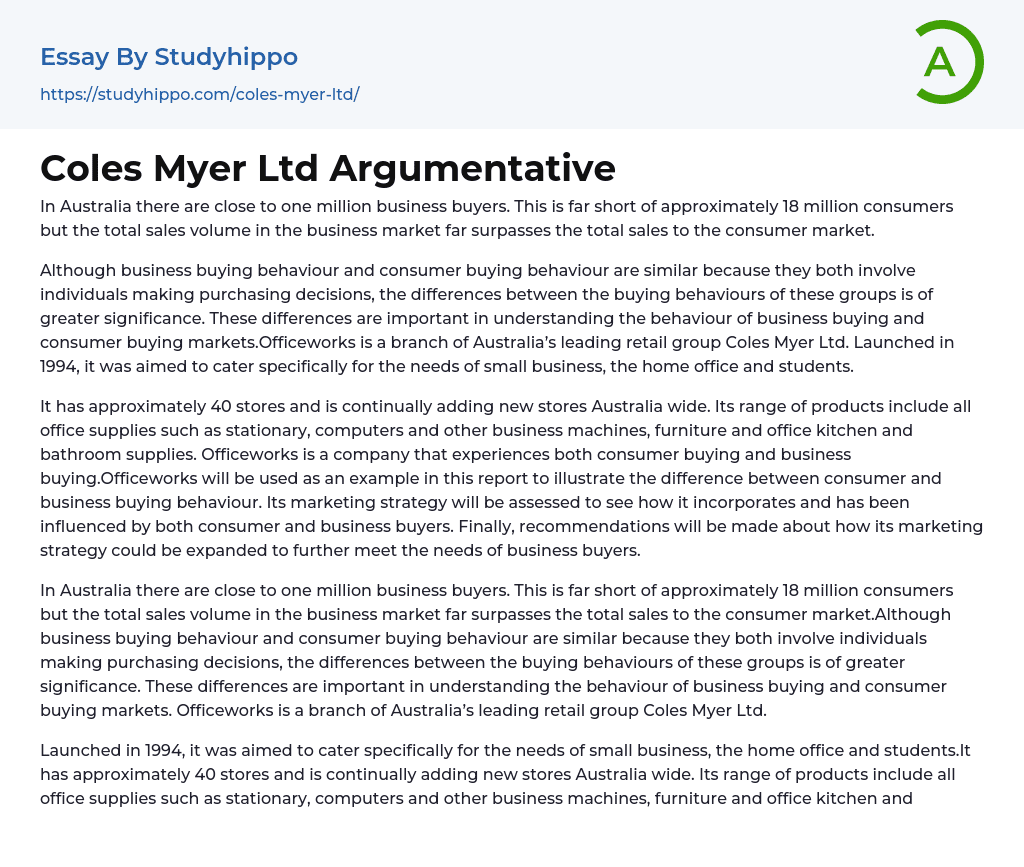 Coles Myer Ltd Argumentative Essay Example
