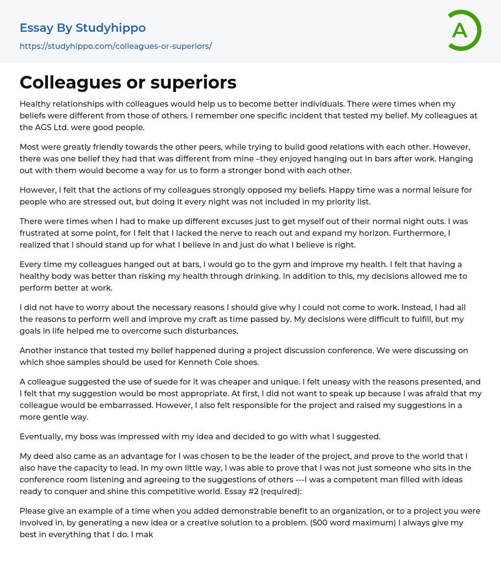 Colleagues or superiors Essay Example
