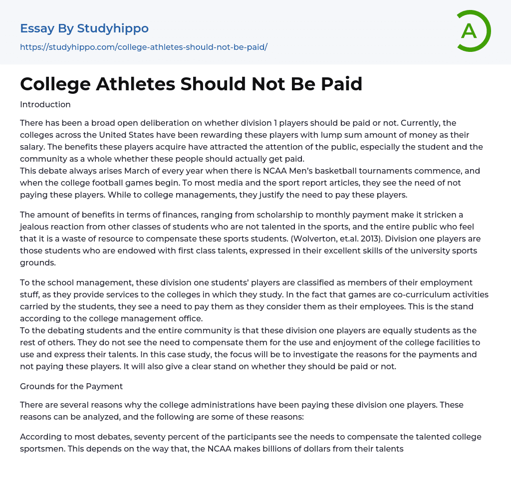 thesis statement for why college athletes should not be paid