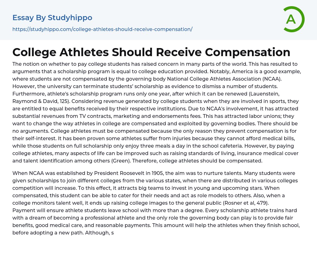 College Athletes Should Receive Compensation Essay Example