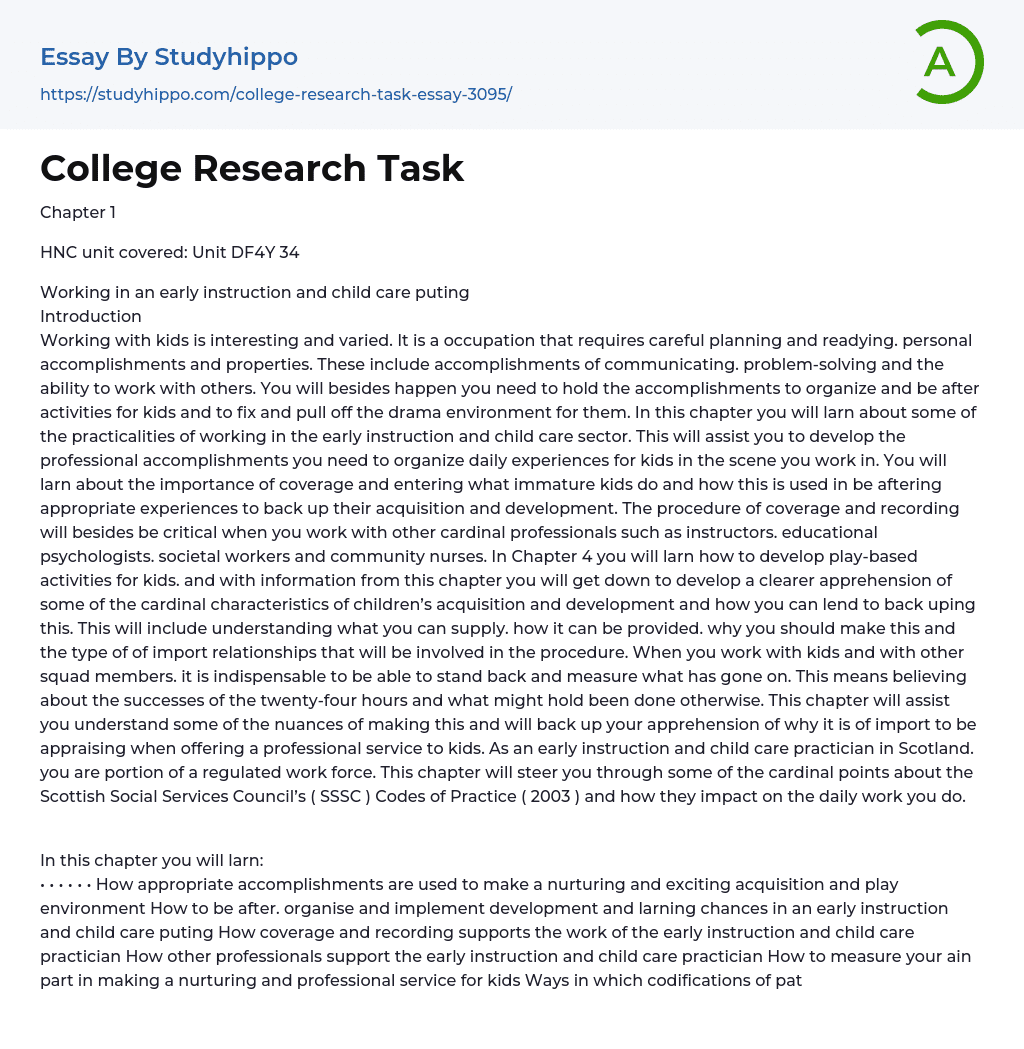College Research Task Essay Example