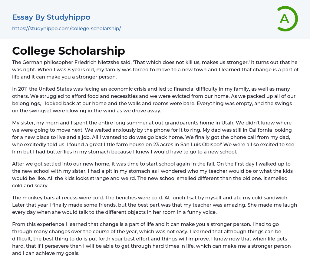 College Scholarship Essay Example