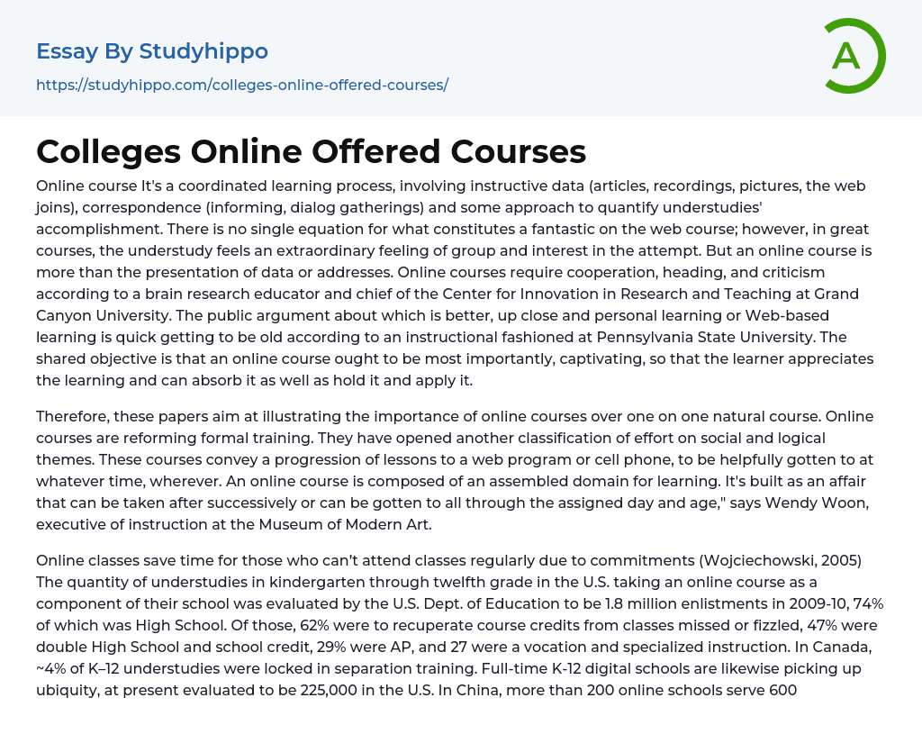 Colleges Online Offered Courses Essay Example