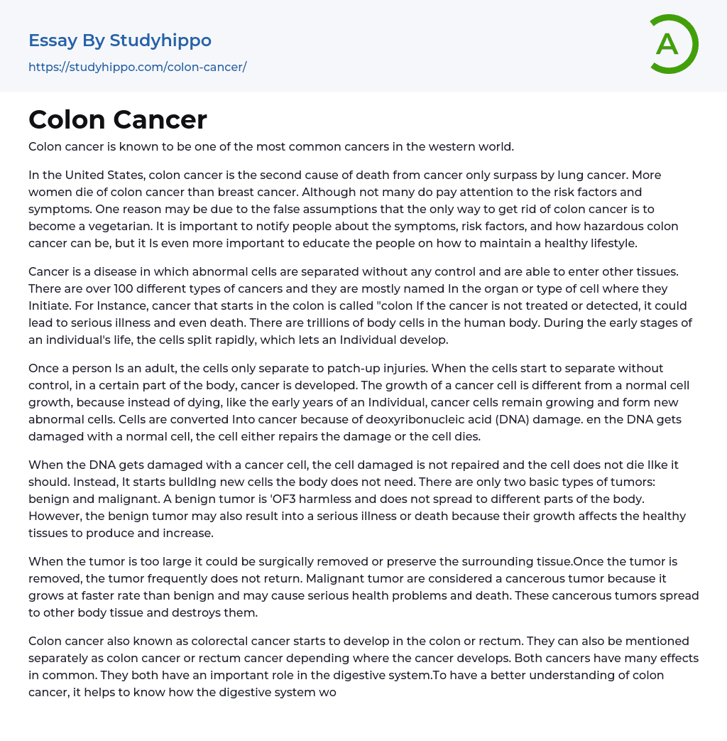 Colon Cancer Essay Example