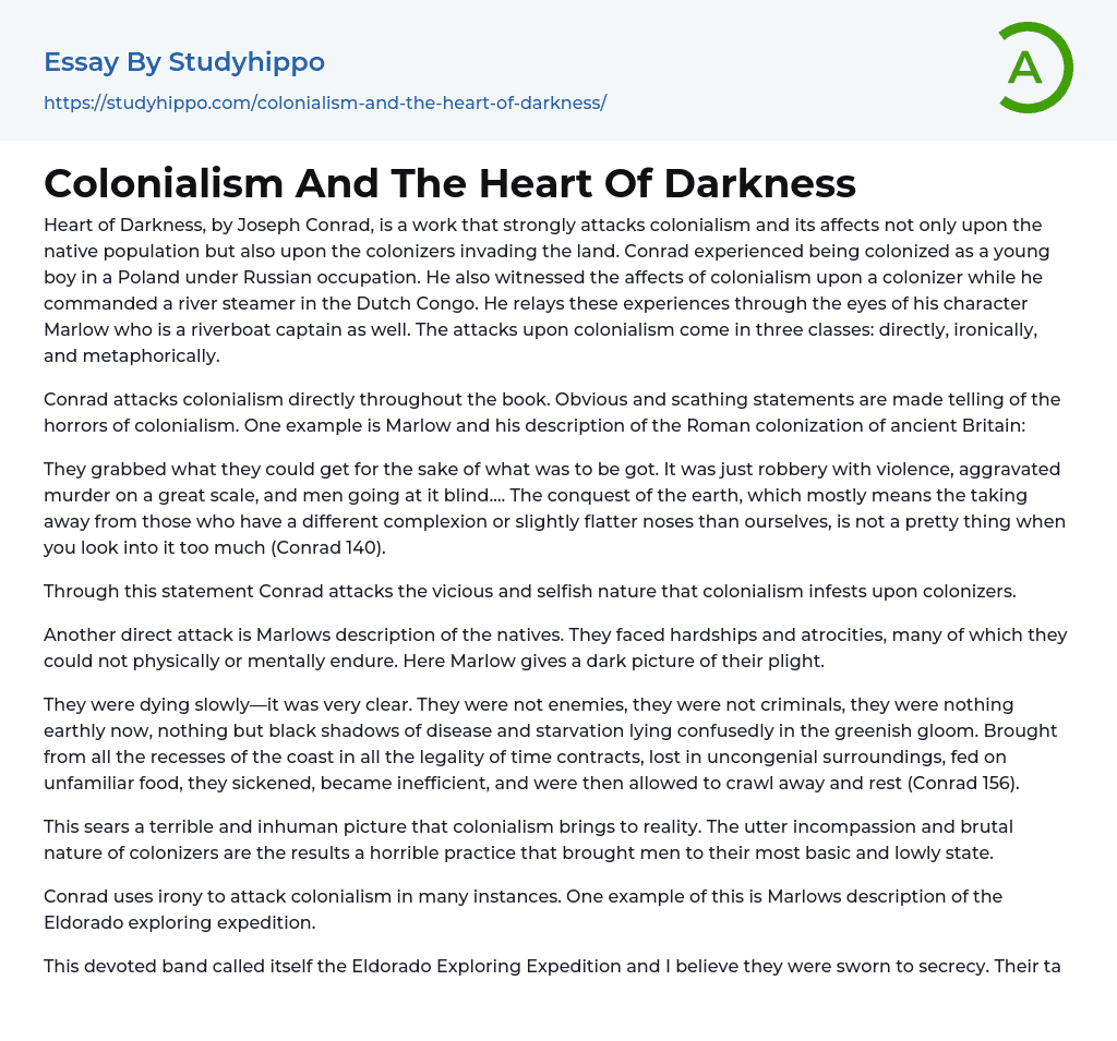Colonialism And The Heart Of Darkness Essay Example