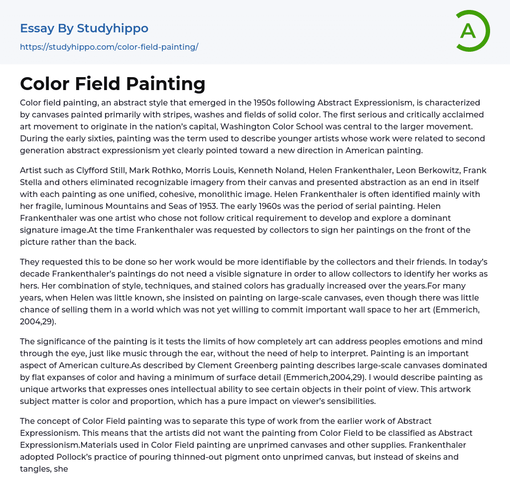 Color Field Painting Essay Example