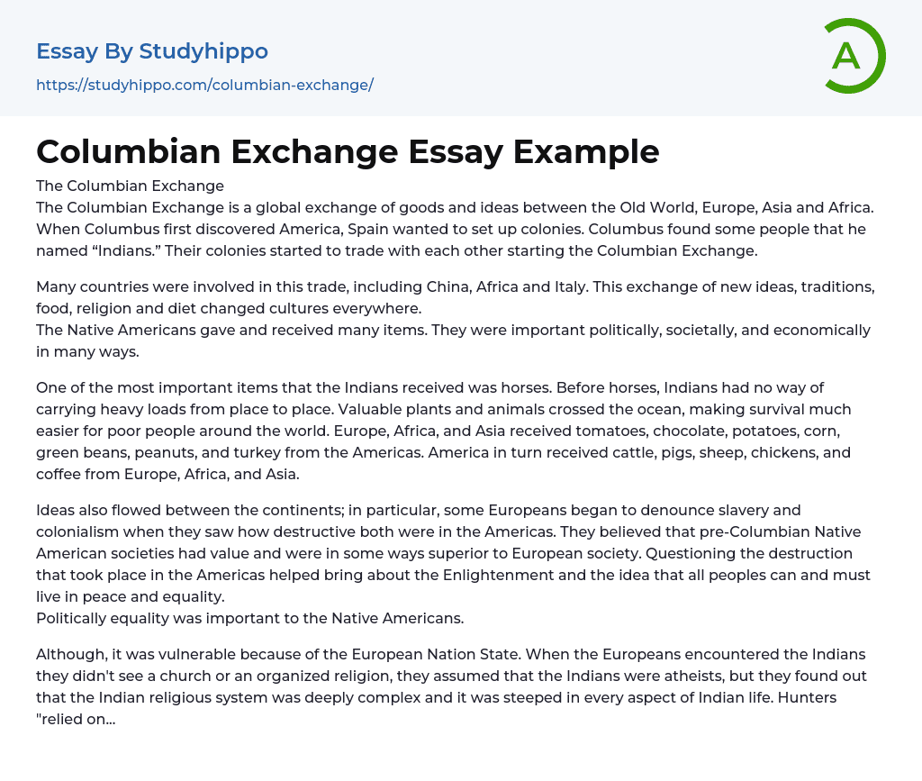 Columbian Exchange Essay Example