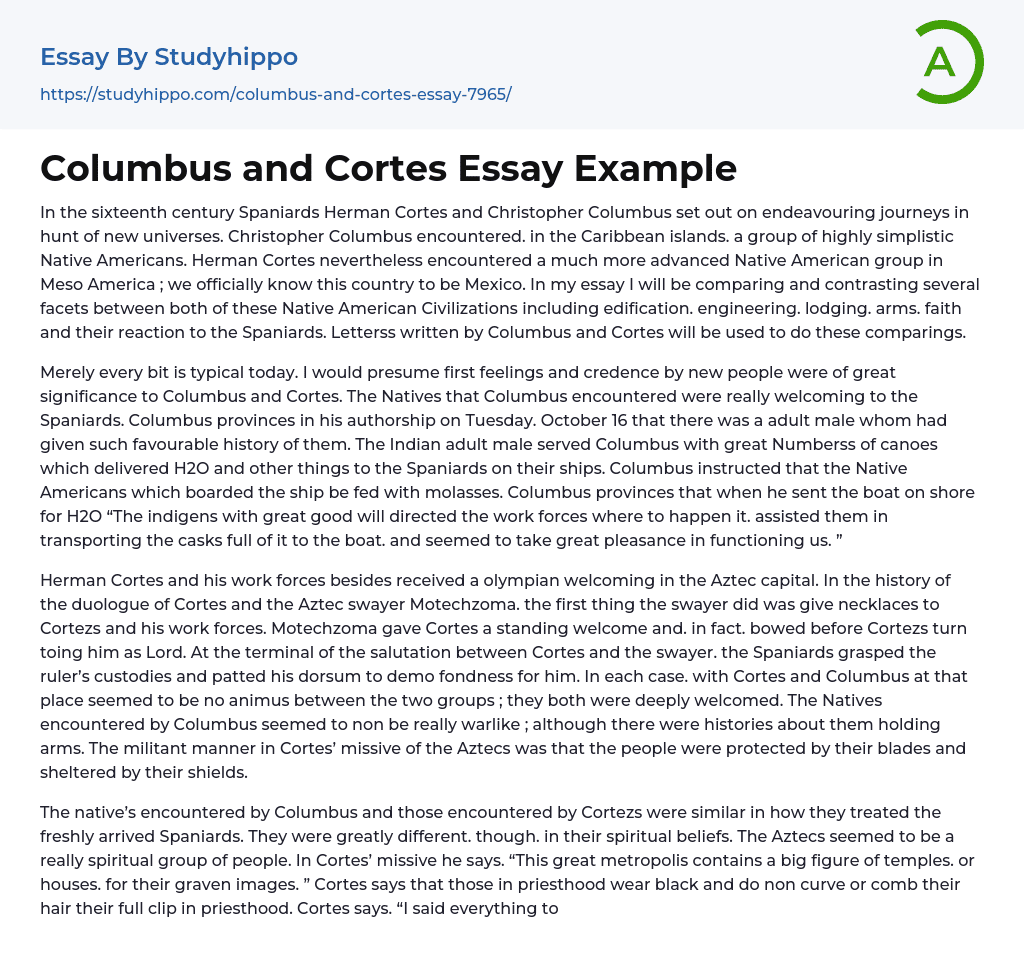 Columbus and Cortes Essay Example
