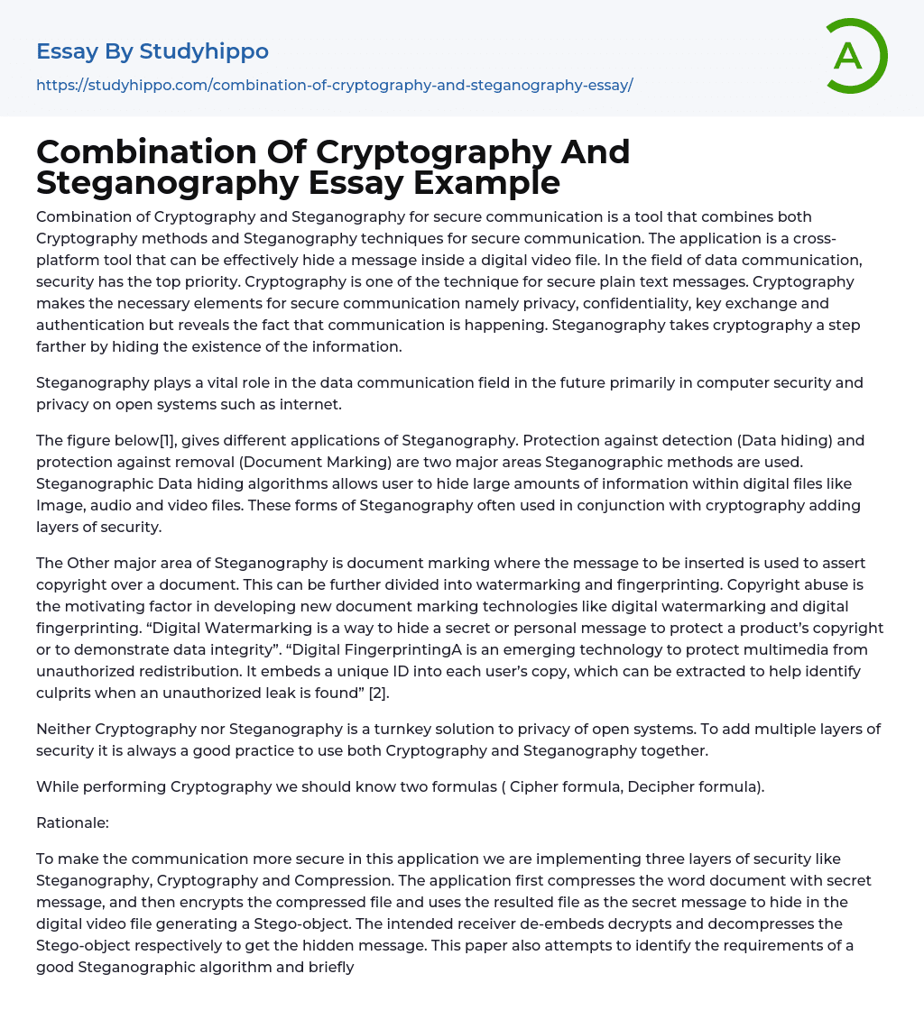 Combination Of Cryptography And Steganography Essay Example