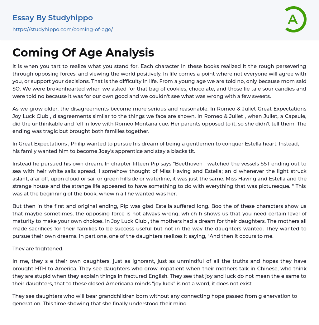 Coming Of Age Analysis Essay Example