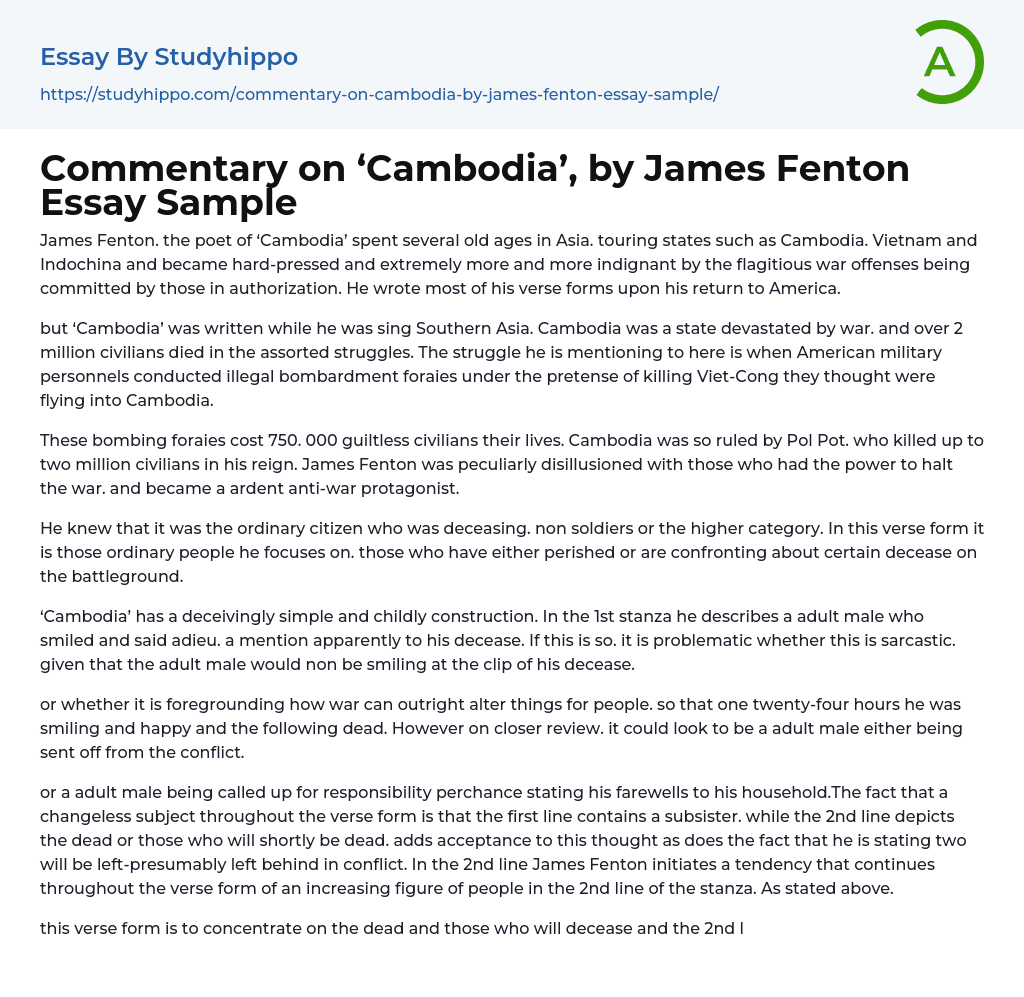 Commentary on ‘Cambodia’, by James Fenton Essay Sample