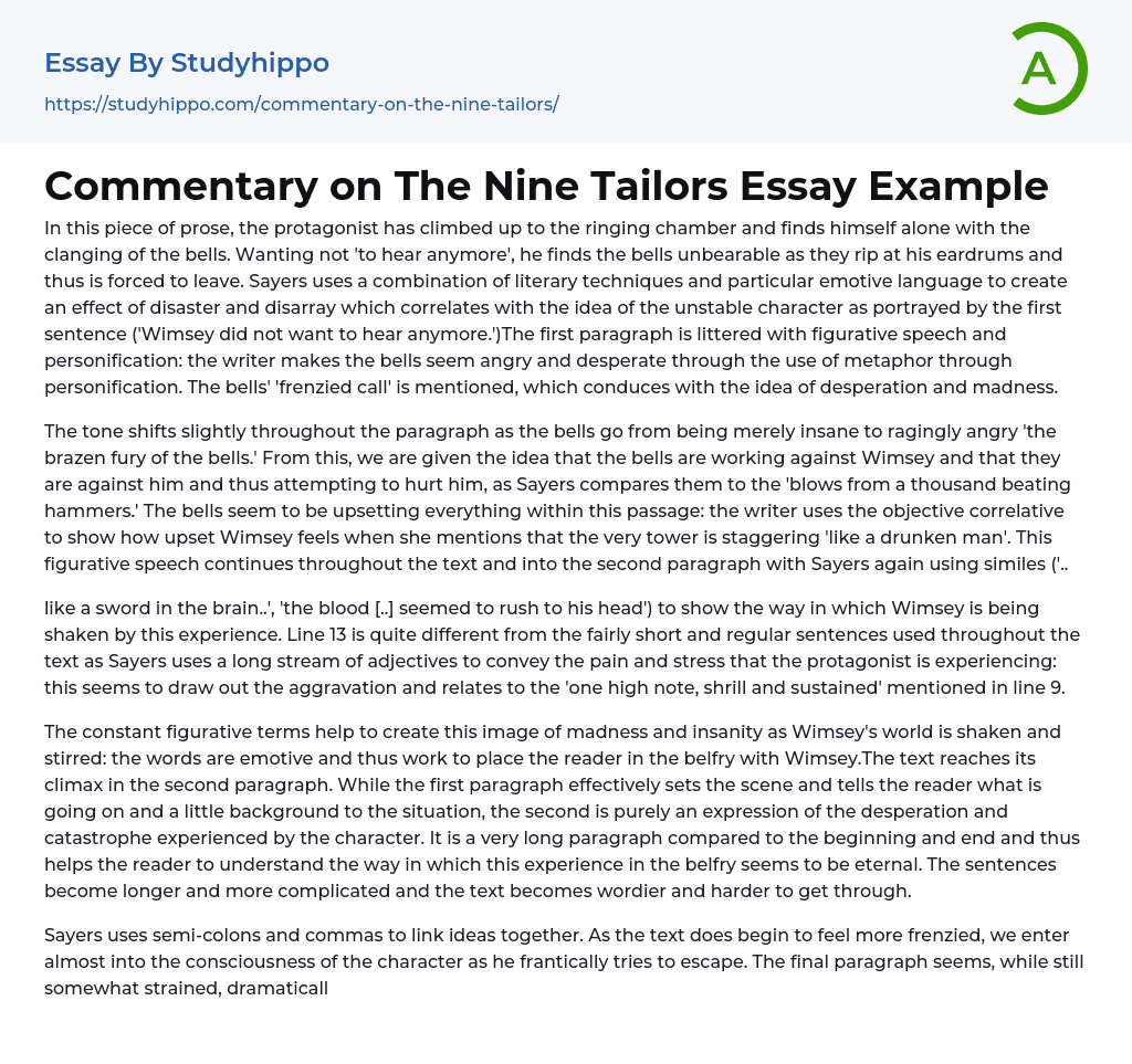Commentary on The Nine Tailors Essay Example