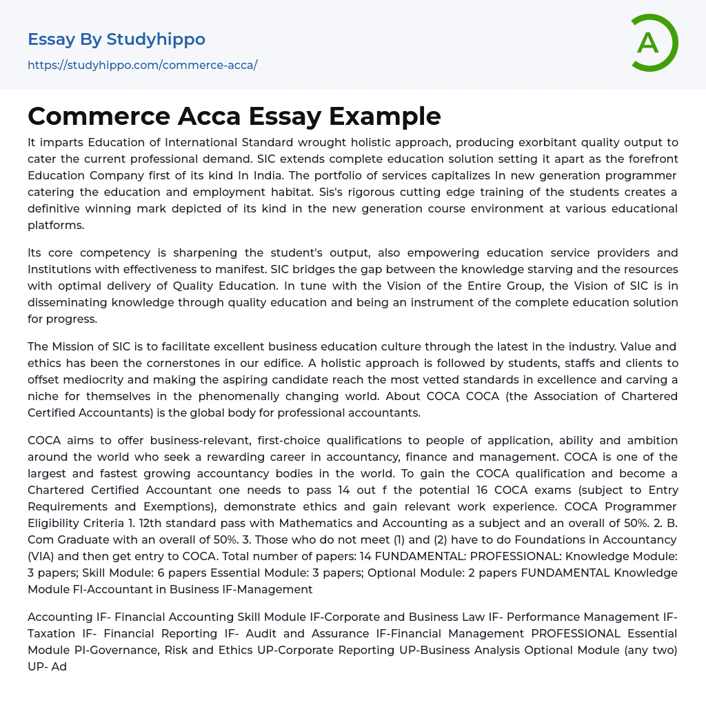 Commerce Acca Essay Example