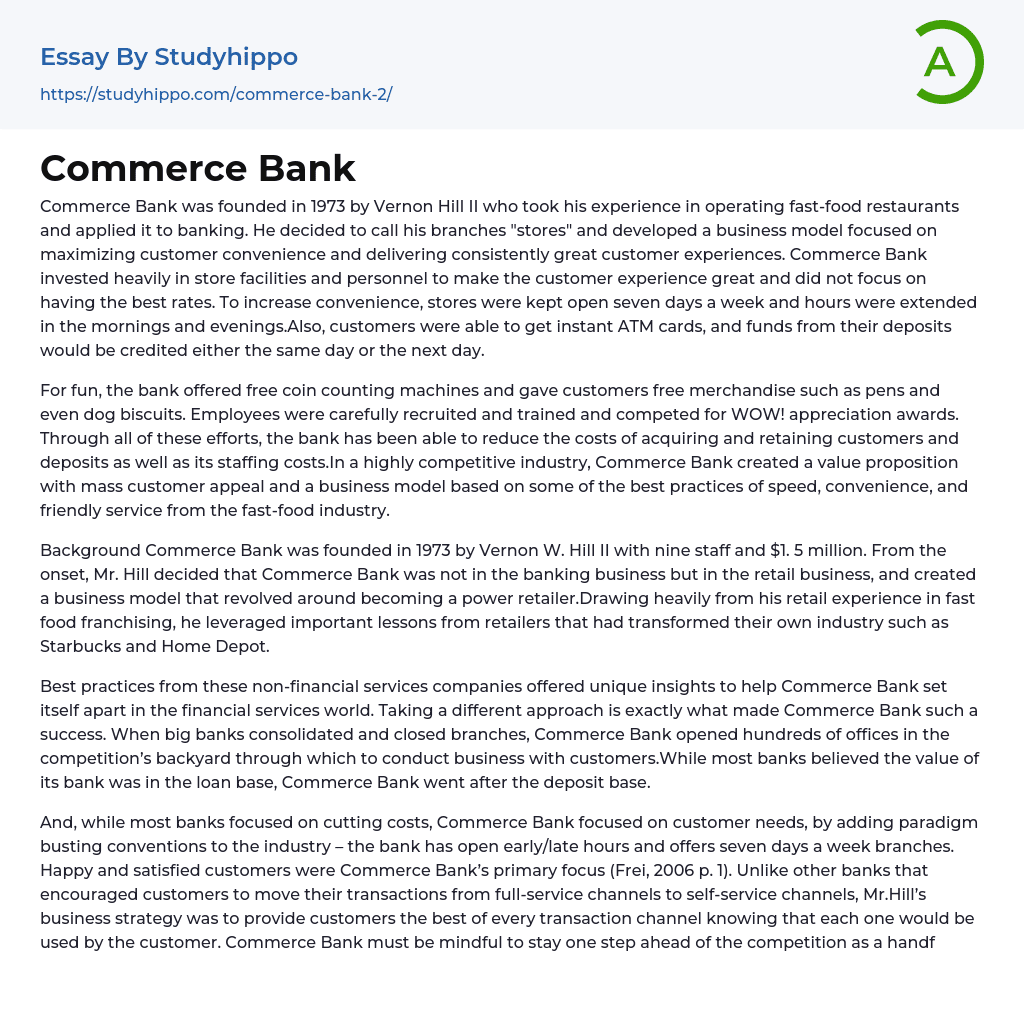 Commerce Bank Essay Example