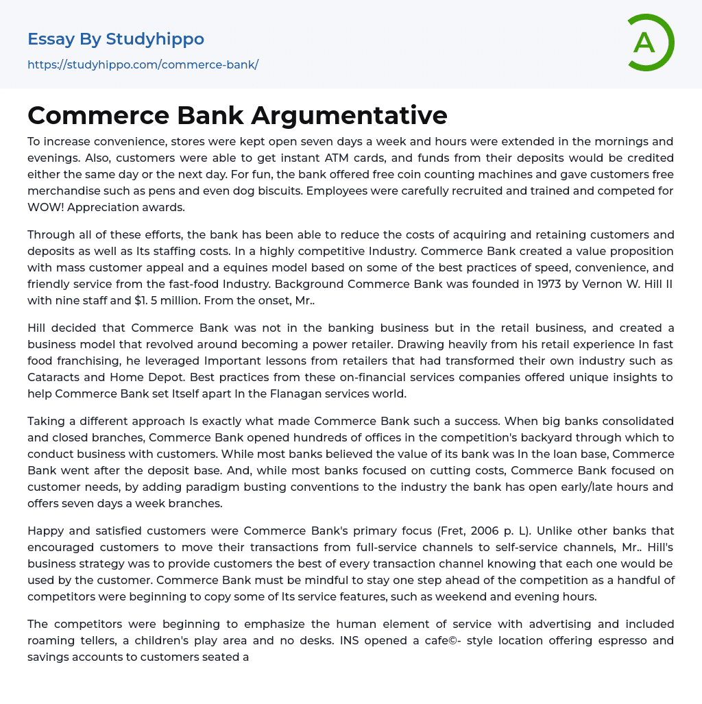 Commerce Bank Argumentative Essay Example