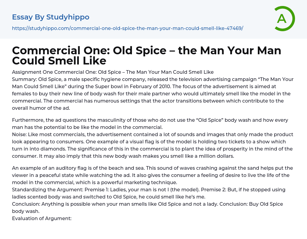 Commercial One: Old Spice – the Man Your Man Could Smell Like Essay Example