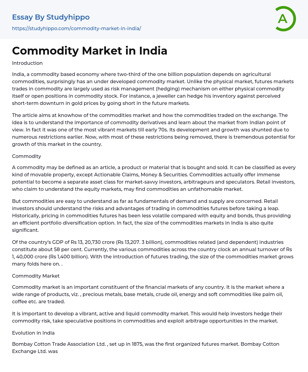 research paper on commodity market in india