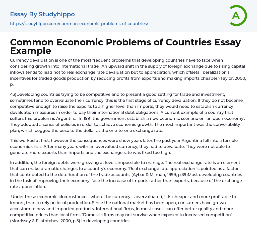 Common Economic Problems of Countries Essay Example