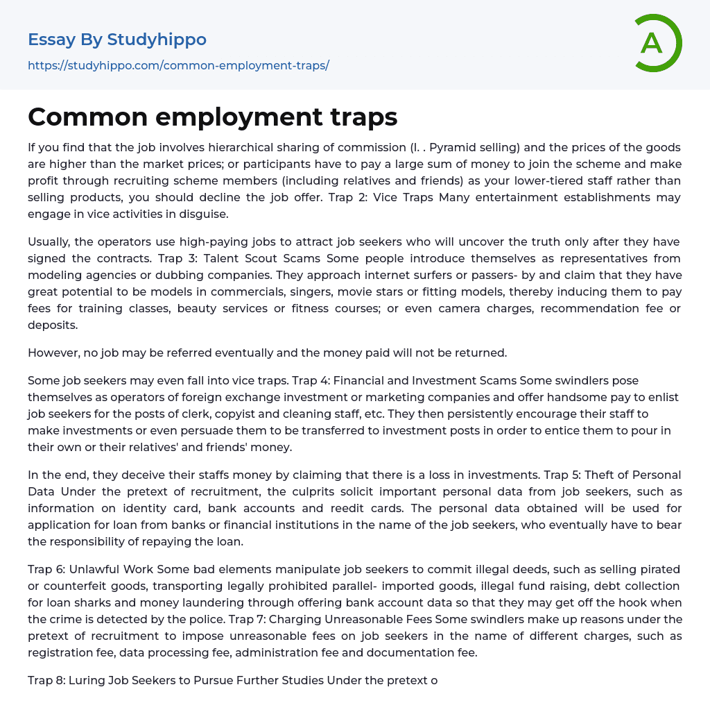 Common employment traps Essay Example