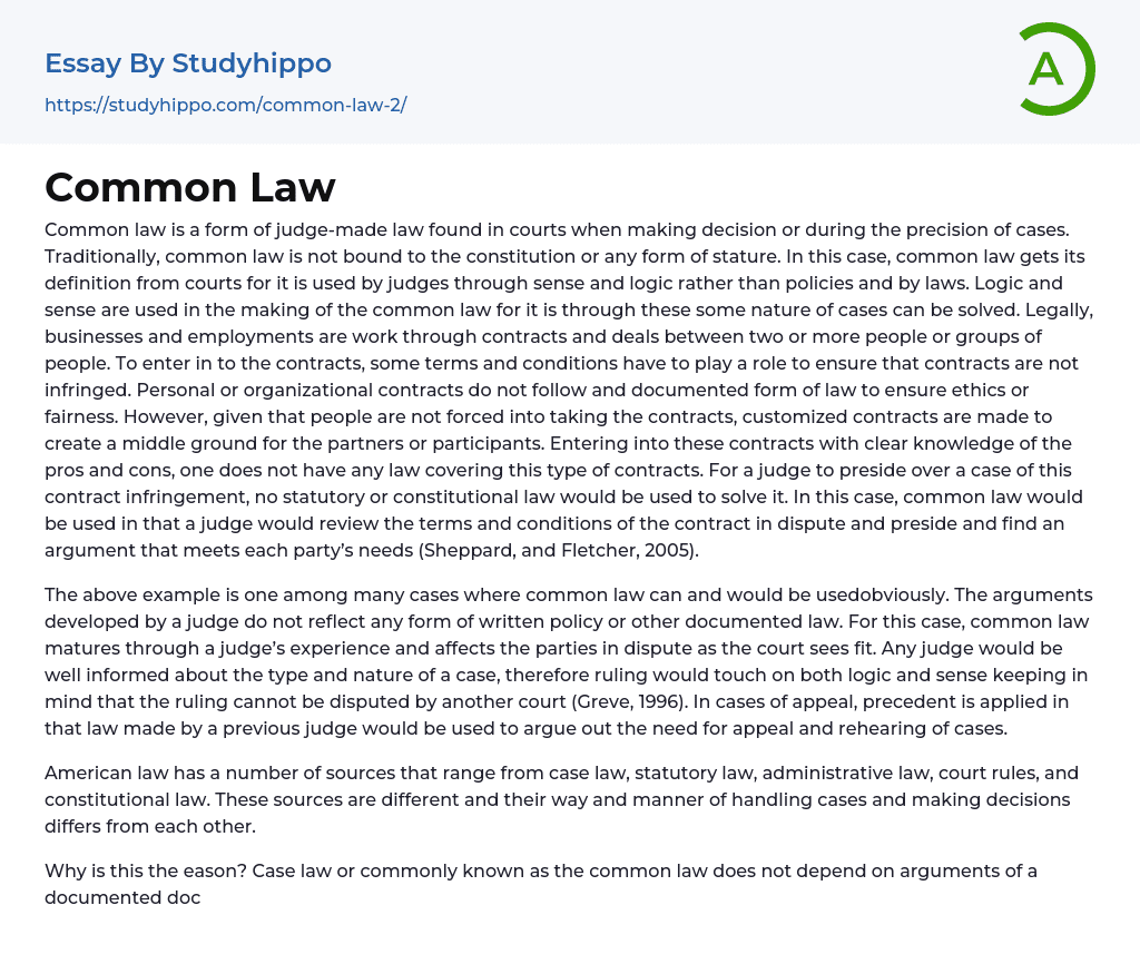 Common Law Essay Example