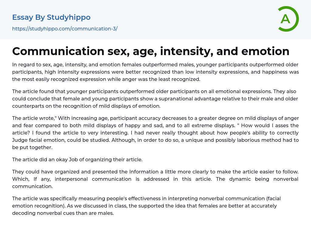 Communication sex, age, intensity, and emotion Essay Example