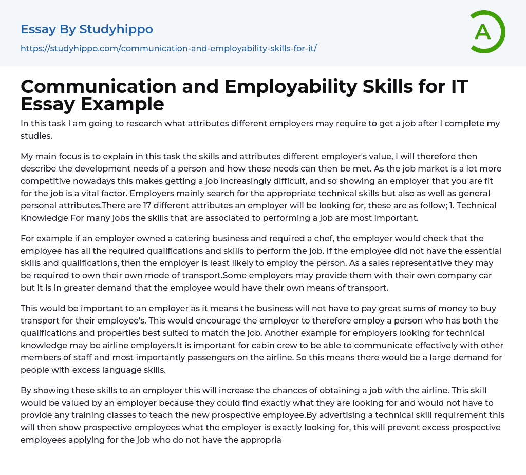 Communication and Employability Skills for IT Essay Example