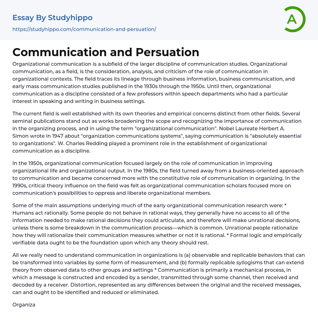 Communication and Persuation Essay Example