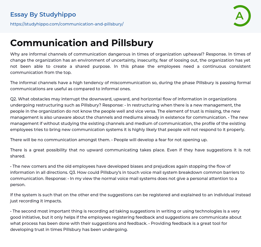 Communication and Pillsbury Essay Example