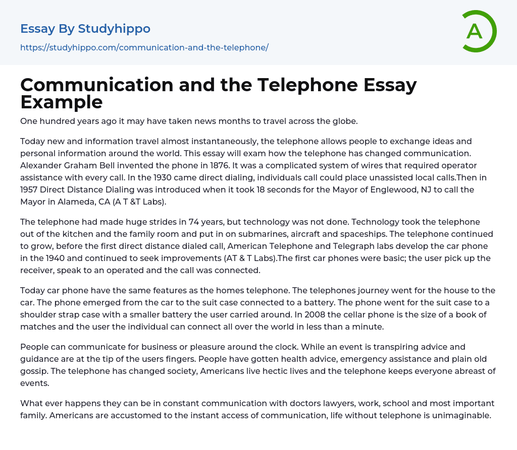 Communication and the Telephone Essay Example