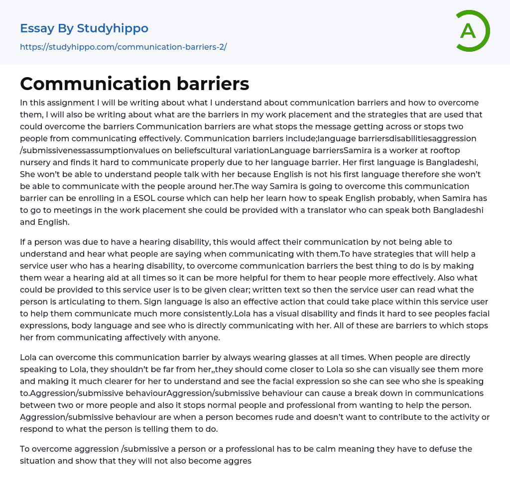 Communication barriers Essay Example