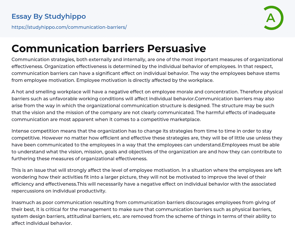 Communication barriers Persuasive Essay Example