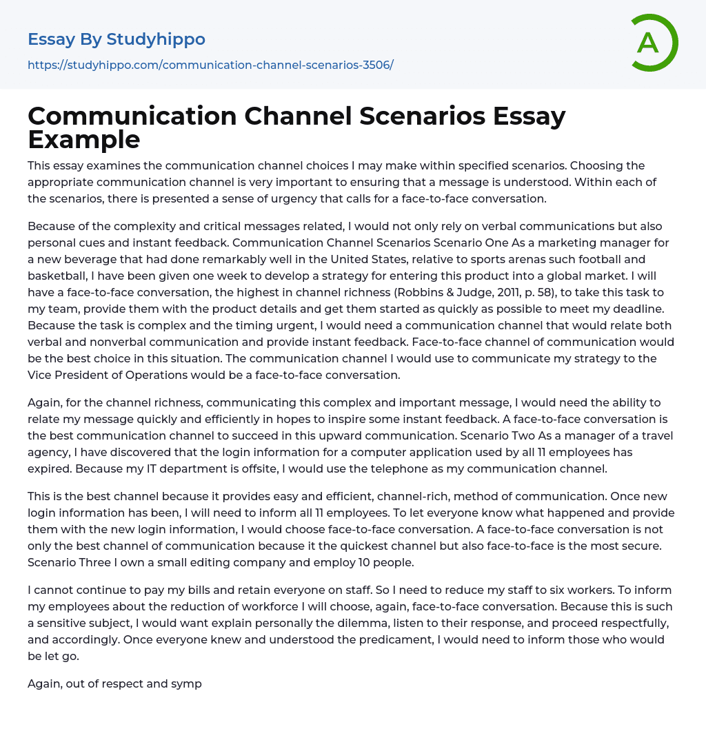 Communication Channel Scenarios Essay Example