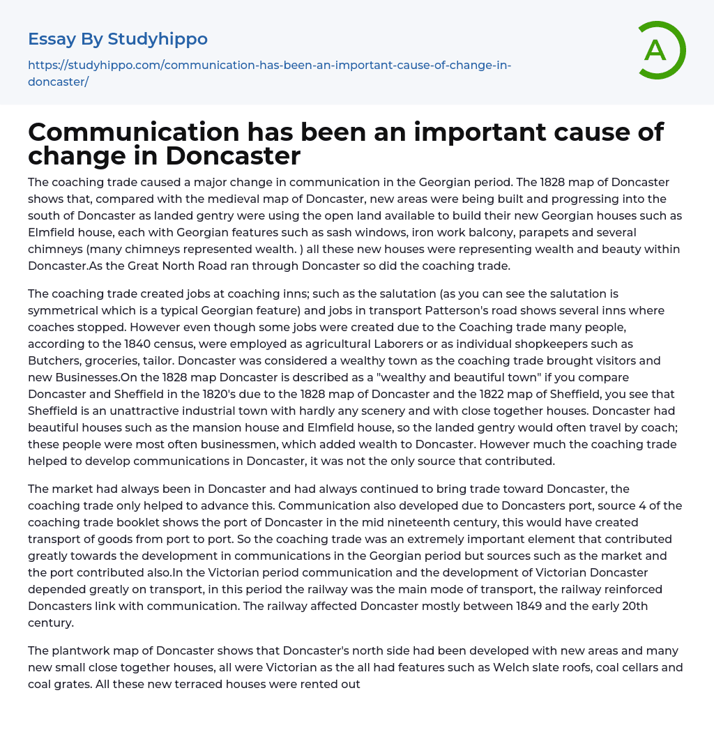 Communication has been an important cause of change in Doncaster Essay Example